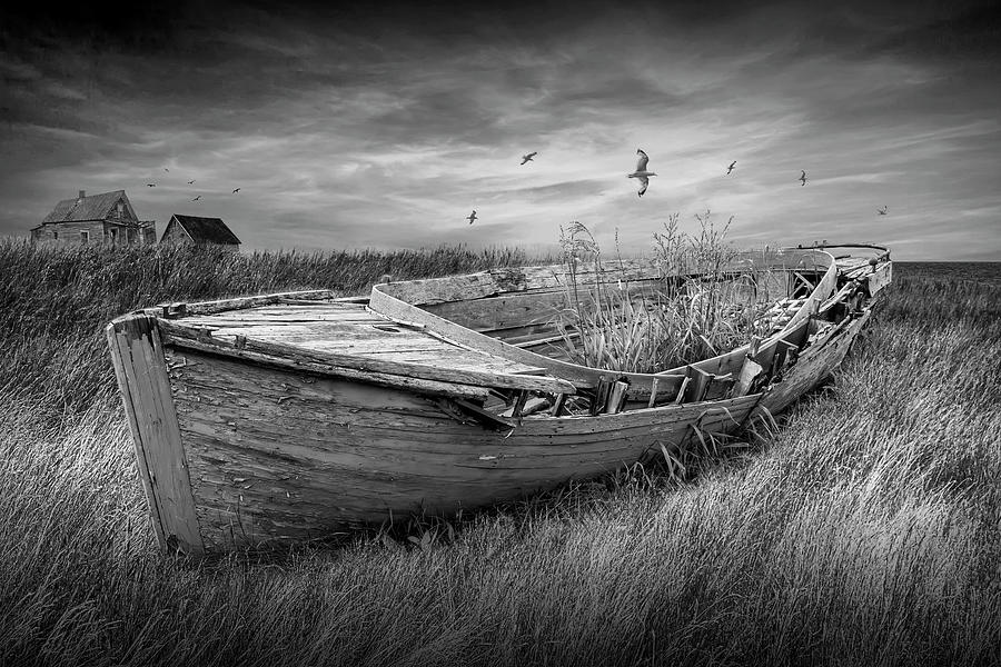 Forgotten Boat in Time in Black and White Photograph by Randall Nyhof