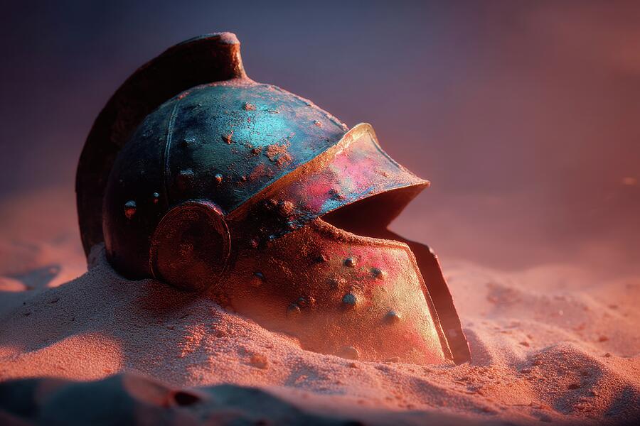 Forgotten Glory - Ancient Warrior Helmet in Desert Sand Digital Art by Matthias Hauser Forgotten Glory - Ancient Warrior Helmet in Desert Sand Digital Art by Matthias Hauser