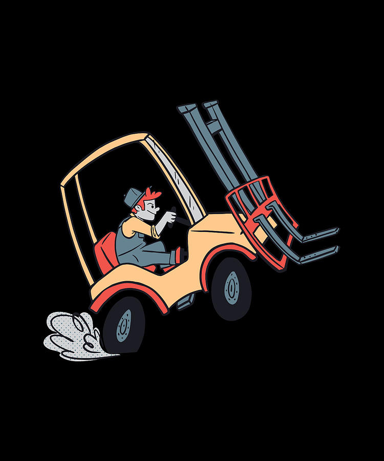 Forklift Truck Funny Cartoon Forklift Truck Worker Digital Art By ...