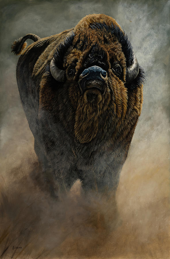 Formidable - Bison in Rut Painting by Johanna Lerwick