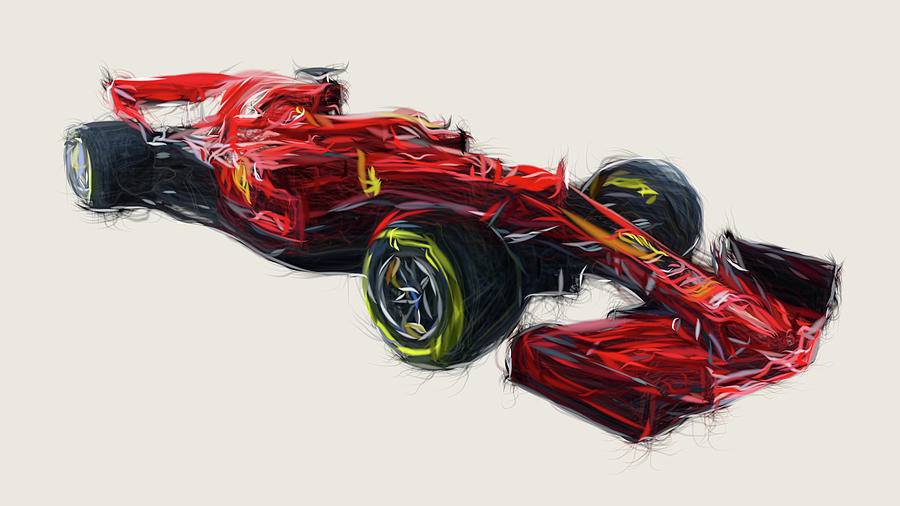 Formula1 Ferrari SF71H Car Drawing Digital Art by CarsToon Concept ...