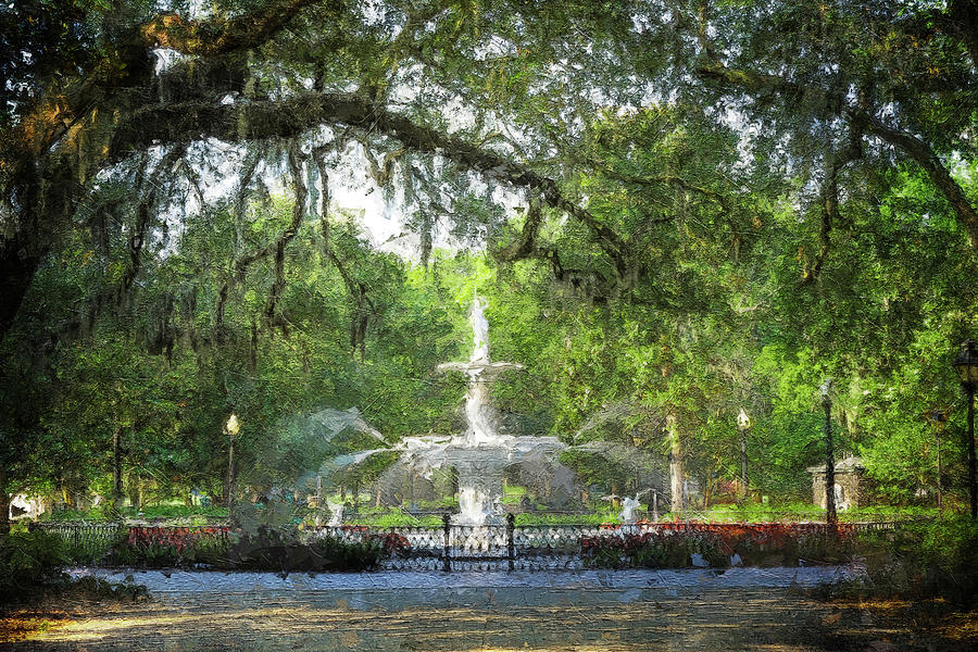 Forsyth Fountain Savannah Painting by Dan Sproul