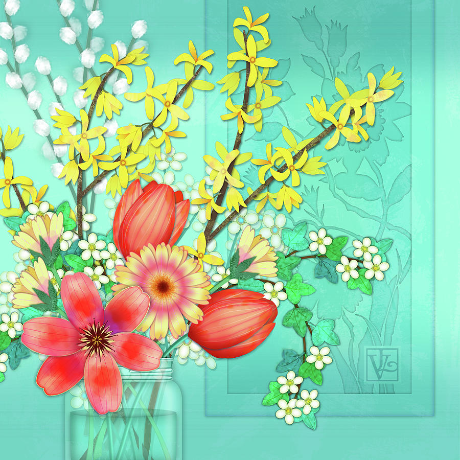 Forsythia Spring Bouquet Digital Art by Valerie Drake Lesiak