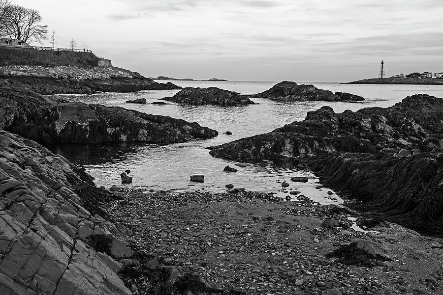 Fort Beach Sunset Marblehead Massachusetts Fort Sewall and Chandler Hovey Park Black and White Photograph by Toby McGuire