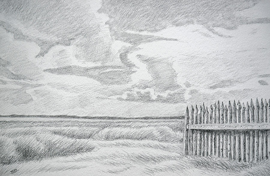 Fort Fisher Fence Drawing by Tesh Parekh