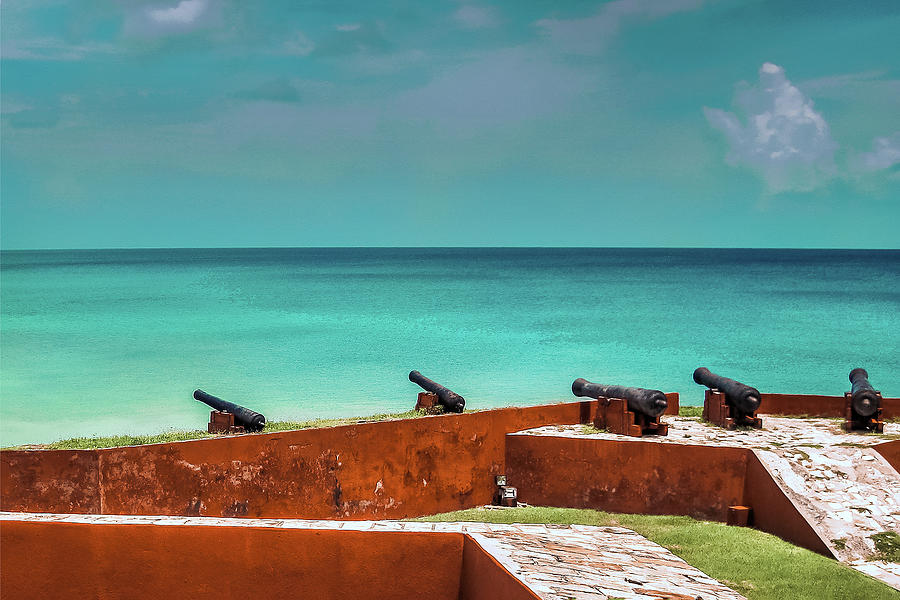 Fort Frederiksted cannons protect the bay. Mixed Media by Pheasant Run Gallery