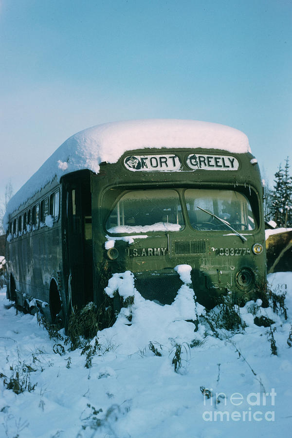 Winter Photograph - Fort Greely Bus U.S. Army Alaska 1969 by Monterey County Historical Society