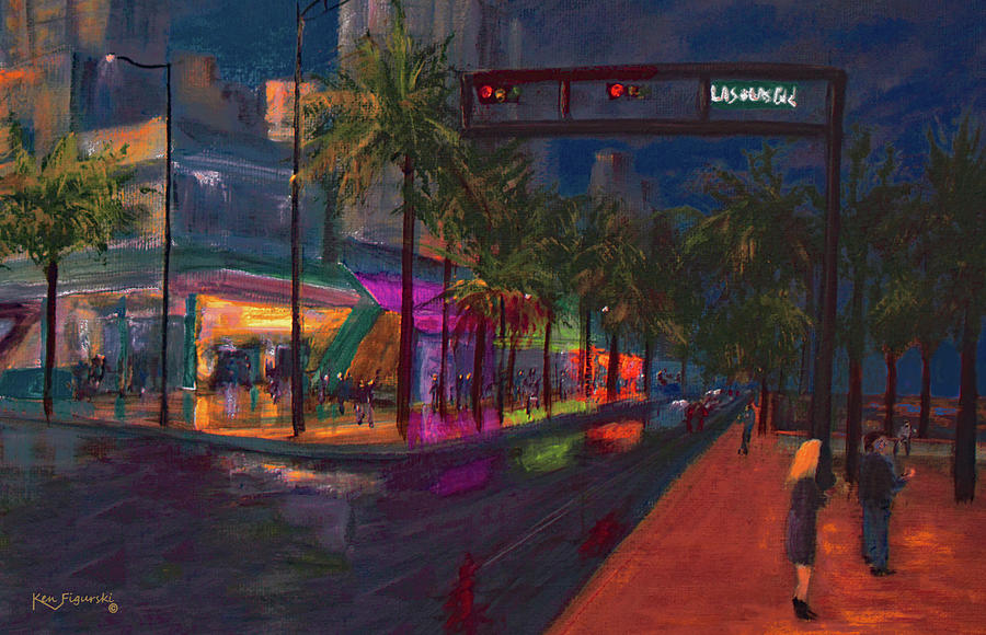 Fort Lauderdale Beach Night Painting Las Olas Painting by Ken Figurski