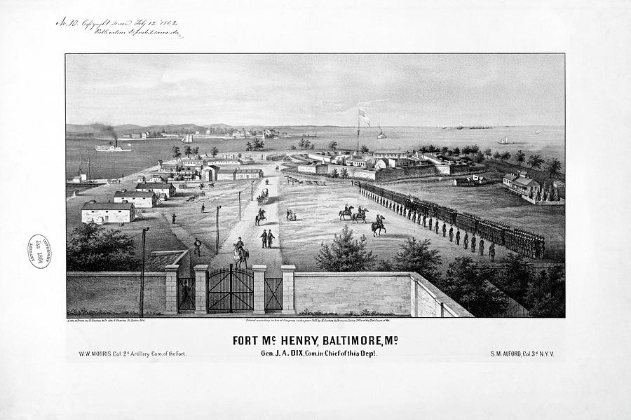 Fort McHenry Lithograph circa 1861 in Black and White Digital Art by Bill Swartwout
