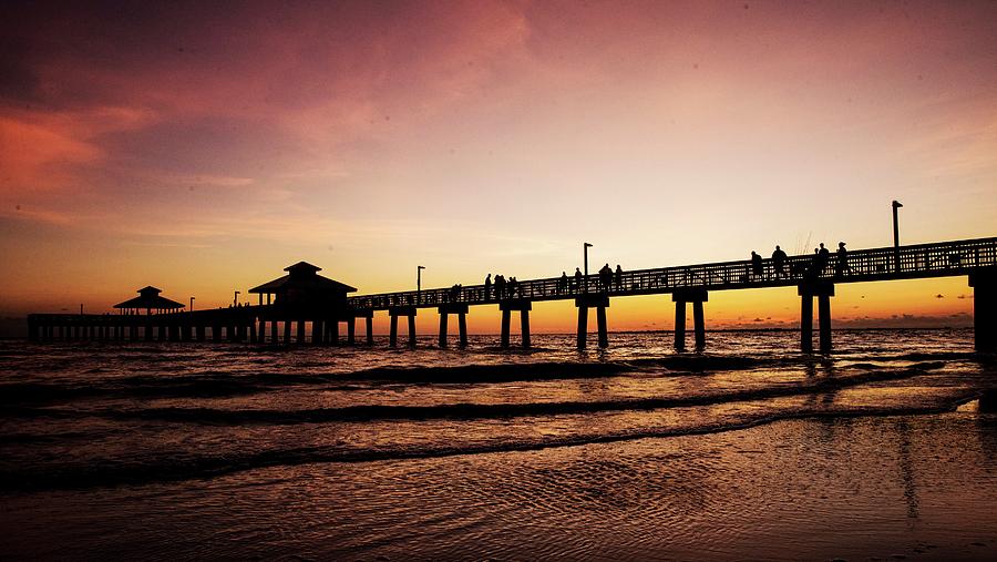 Fort Myers Beach Pier at sunset Digital Art by Andrew West