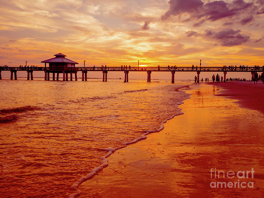 Fort Myers Beach Pier Florida Sunset Photograph by Edward Fielding