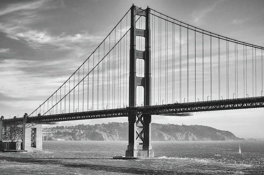 Fort Point Golden Gate Bridge View San Francisco Black and White Photograph by Shawn OBrien