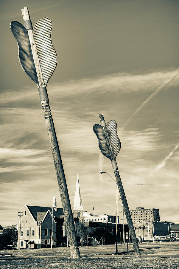 Fort Smith Giant Arrows And Cityscape - Sepia Edition Photograph by Gregory Ballos