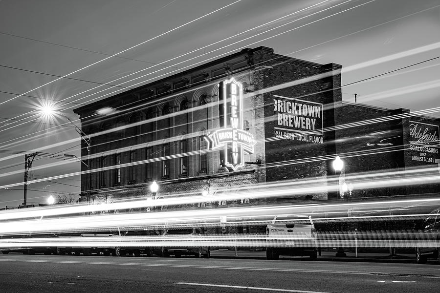 Fort Smith Light Trails And Brewery Neon In Black And White Photograph by Gregory Ballos