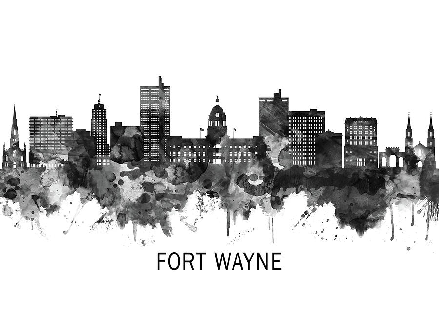 Fort Wayne Indiana Skyline BW Mixed Media by NextWay Art