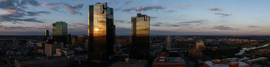 Fort Worth Aerial Panoramic at Sunrise Photograph by HawkEye Media