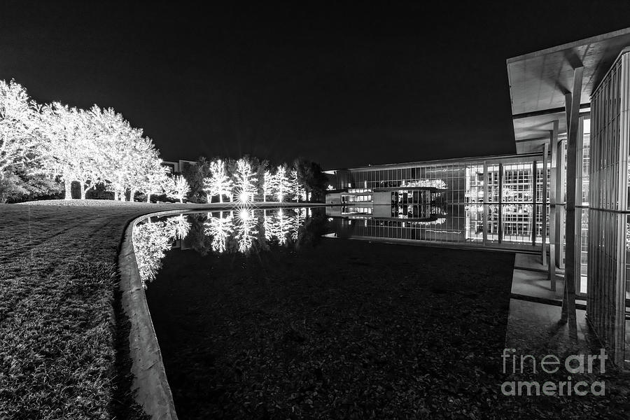 Fort Worth Modern Museum at Night in BW Photograph by Bee Creek Photography - Tod and Cynthia