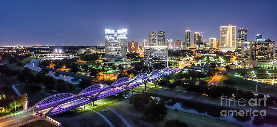 Fort Worth Photograph - Fort Worth Skyline at Twillight Pano by Bee Creek Photography - Tod and Cynthia
