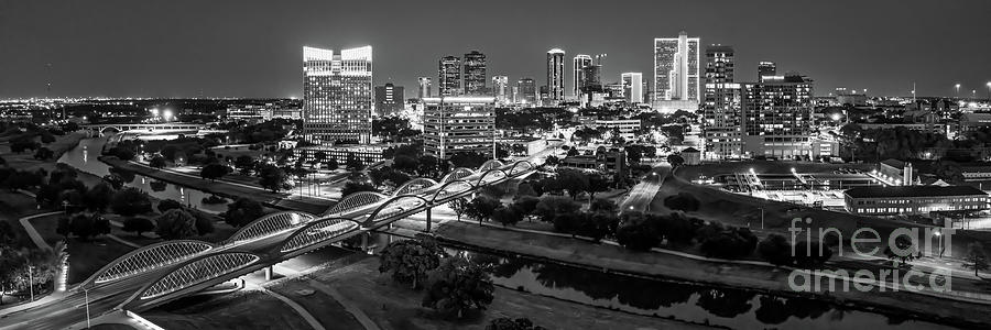 Fort Worth Skyline Photograph - Fort Worth Skyline BW Pano 2 by Bee Creek Photography - Tod and Cynthia