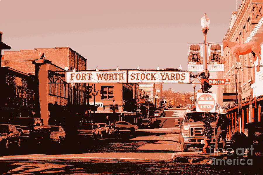 Fort Worth Stock Yards Cityscape in Warm Brick Photograph by Carol Groenen