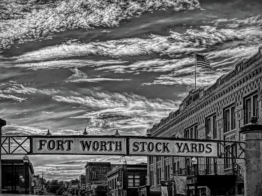 Fort Worth Stockyards Black and White Photograph by Judy Vincent