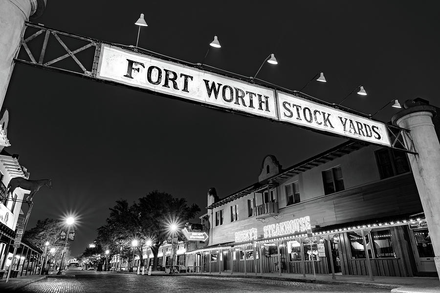 Fort Worth Stockyards Texas Skyline - Black and White Photograph by Gregory Ballos