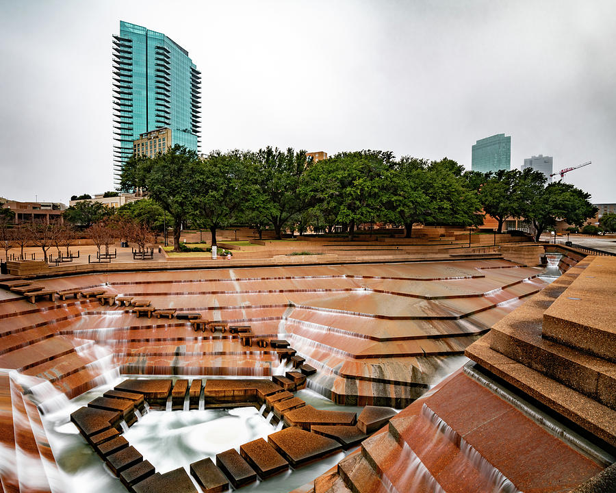 Fort Worth Texas Cityscape Over The Water Gardens Photograph by Gregory Ballos