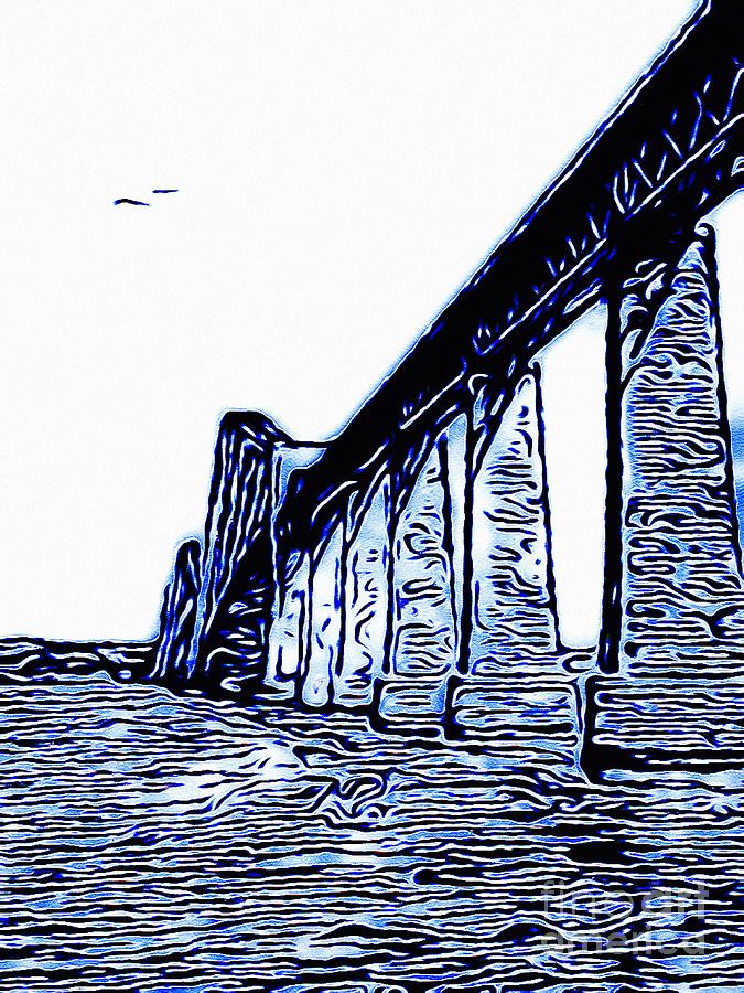 Abstract Digital Art - Forth Bridge Queensferry 2 Sketch Style Art  by Douglas Brown
