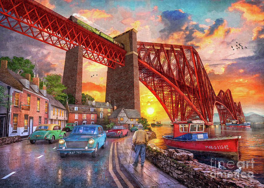 Forth Bridge Sunset Digital Art by MGL Meiklejohn Graphics Licensing