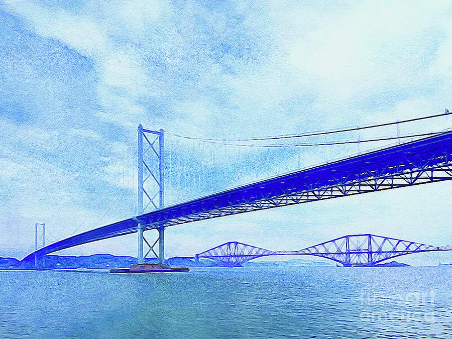 Bridge Digital Art - Forth Bridges Queensferry Scotland in Colour by Douglas Brown