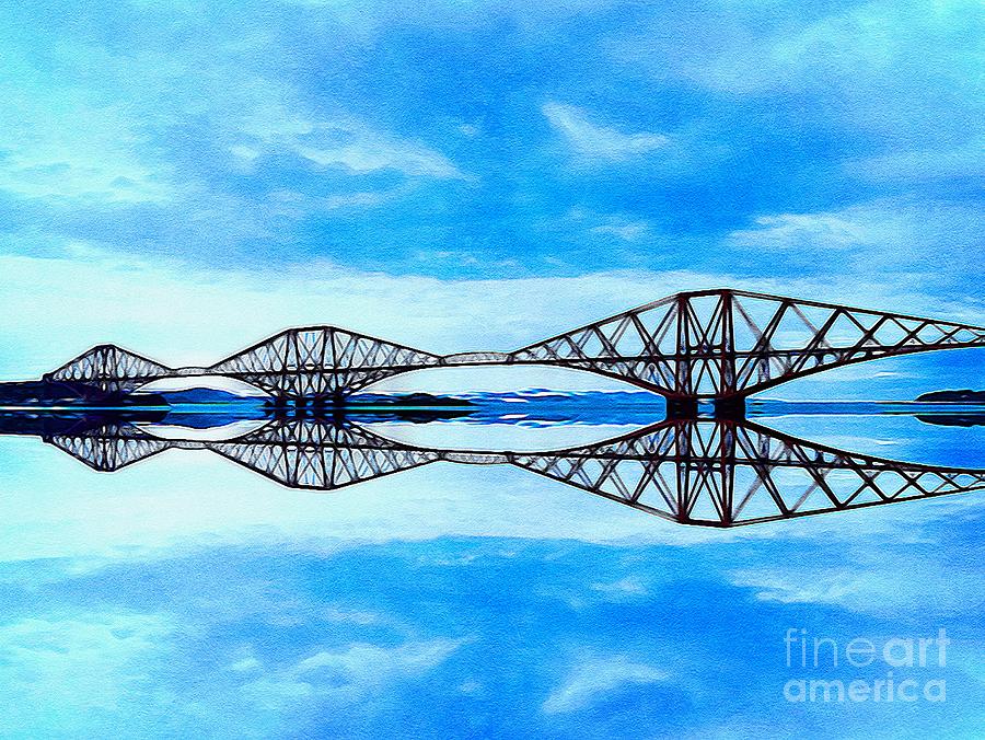 Bridge Digital Art - Forth Railway Bridge Mirror Image pr005 by Douglas Brown