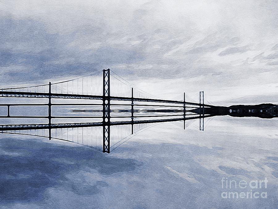 Bridge Digital Art - Forth Road Bridge Mirror Image pr004 by Douglas Brown