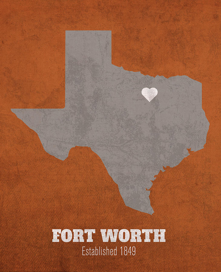 Forth Worth Texas City Map Founded 1849 University of Texas Color ...