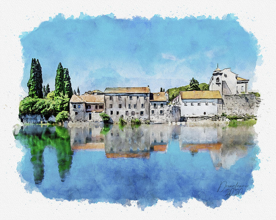 Architecture Painting - Fortifications of Trebinje by Dreamframer Art