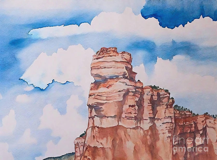 Mountain Painting - Fortress Painting rock rocky watercolor utah desert americanwest rockymountaons gouache mountainscape landscape mountains by N Akkash