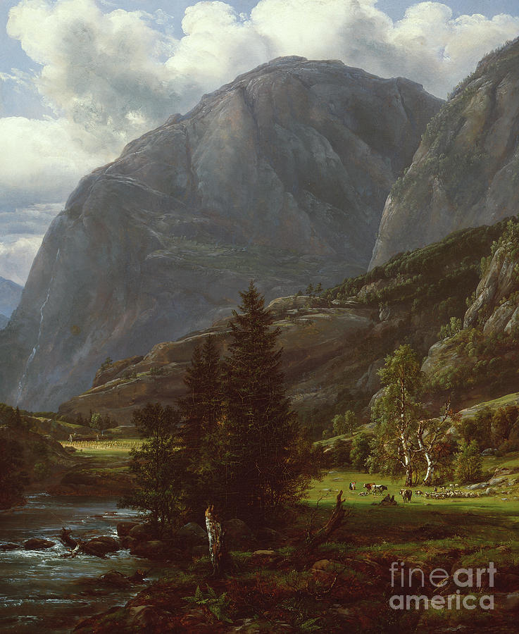 Fortun valley, 1833 Painting by O Vaering by Johan Christian Dahl
