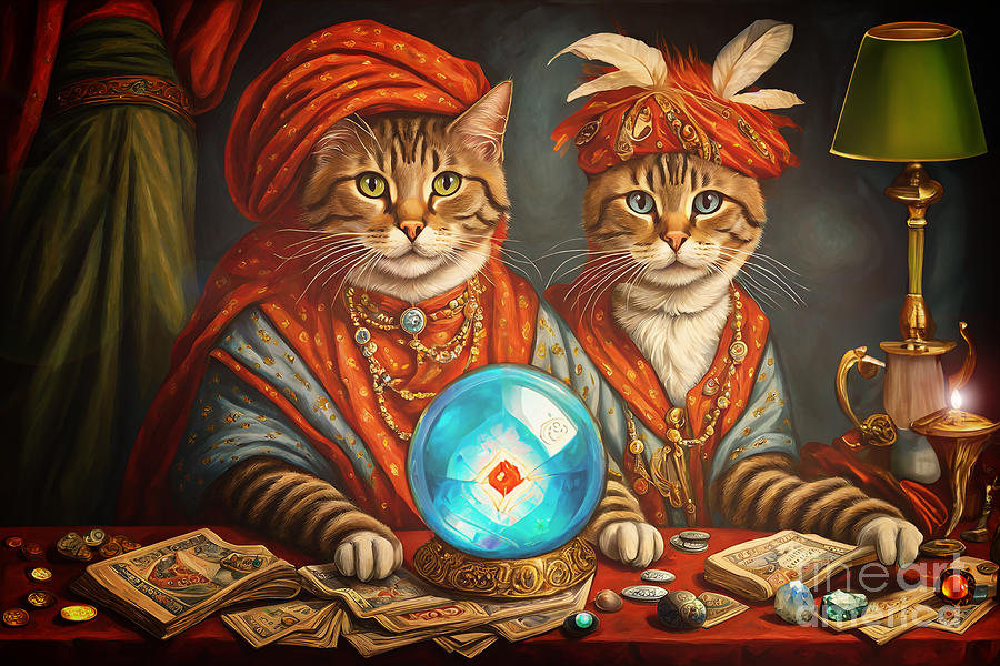 Soothsayer Digital Art - Fortune Telling Cats by Two Hivelys