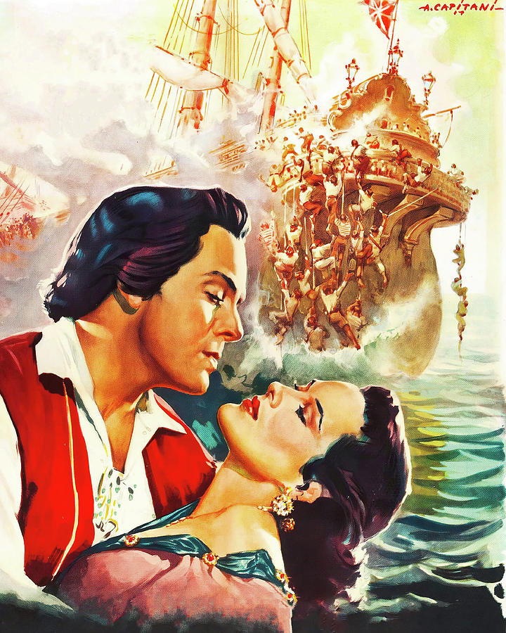 Vintage Painting - Fortunes of Captain Blood, 1950, movie poster painting by  Alfredo Capitani by Movie World Posters