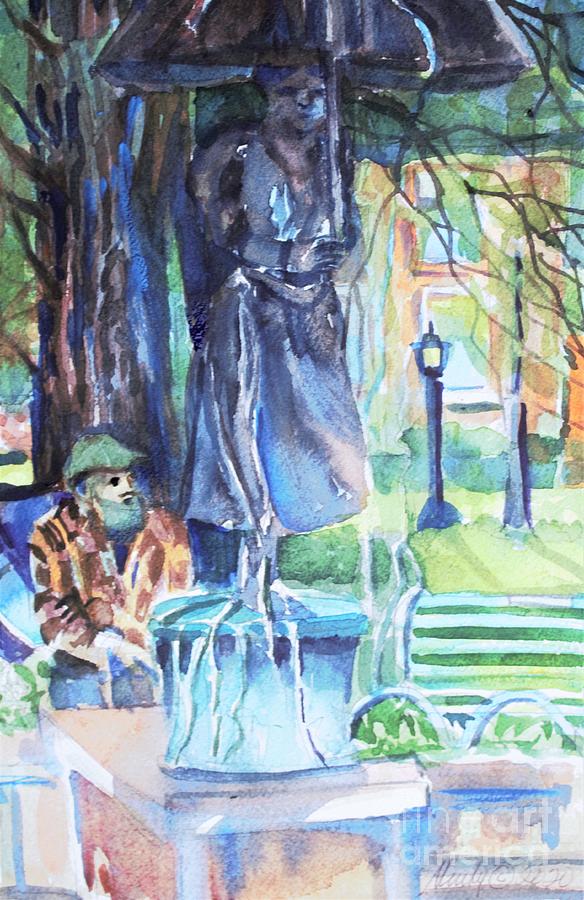 Fountain at Schiller Park  Painting by Mindy Newman