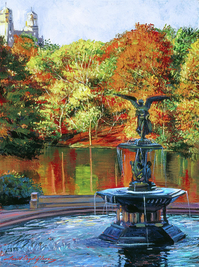Fountain Central Park Painting by David Lloyd Glover