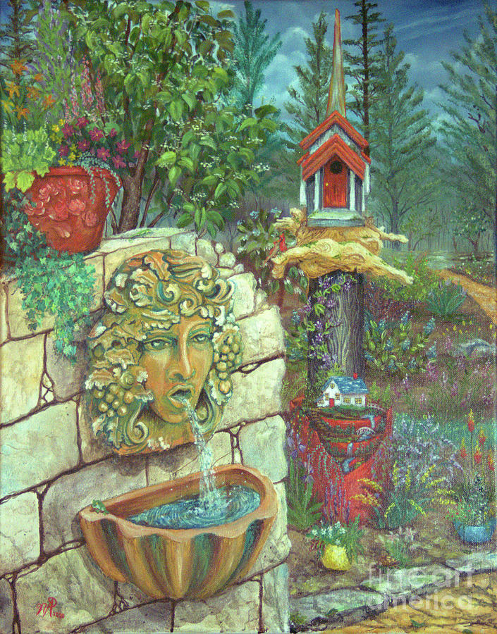 Fountain Garden in the Mountains Painting by Nicole Angell