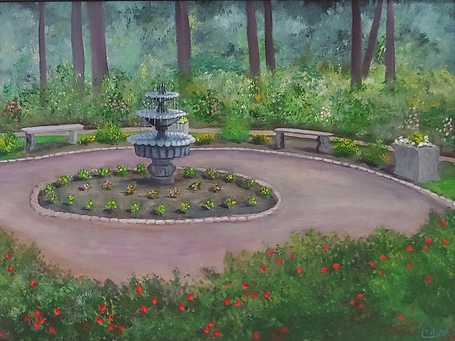 Fountain in Elizabethan Gardens Painting by Catherine Hamill