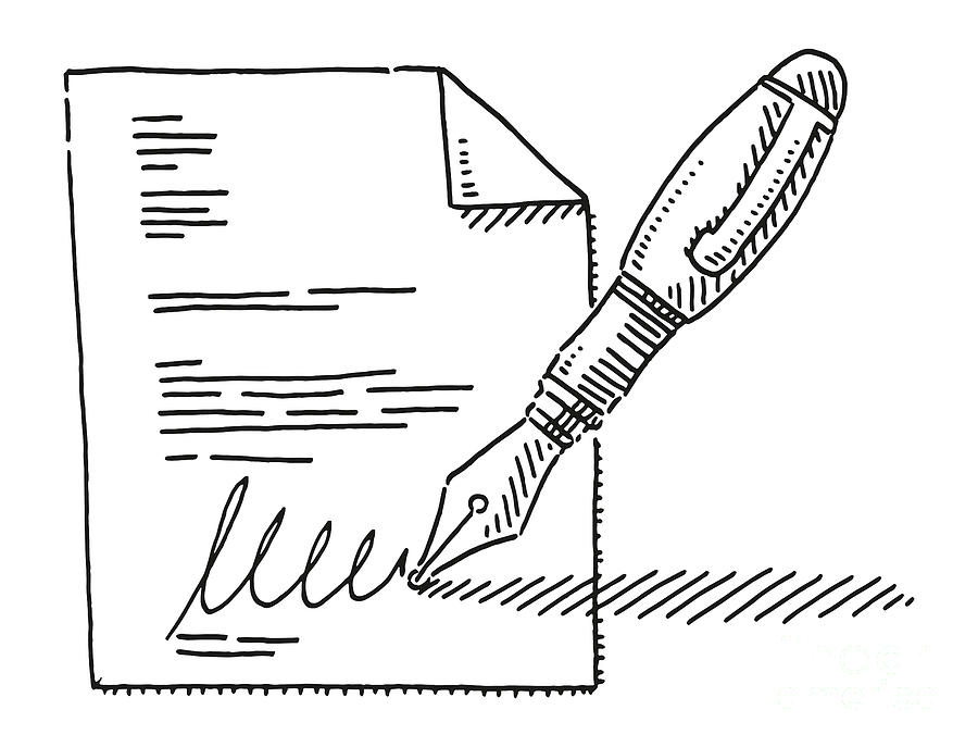 Fountain Pen Signature Contract Drawing Drawing by Frank Ramspott