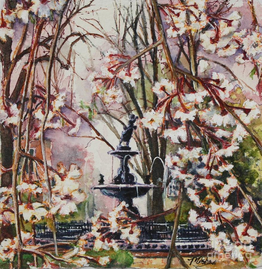 Fountain Square Park Spring In Reds Painting