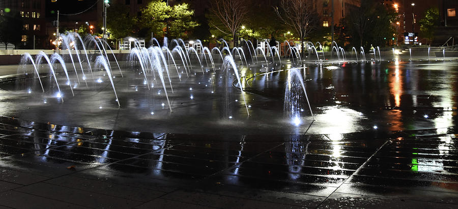 Fountains in Public Square Cleveland at Night Photograph by Paul Giglia
