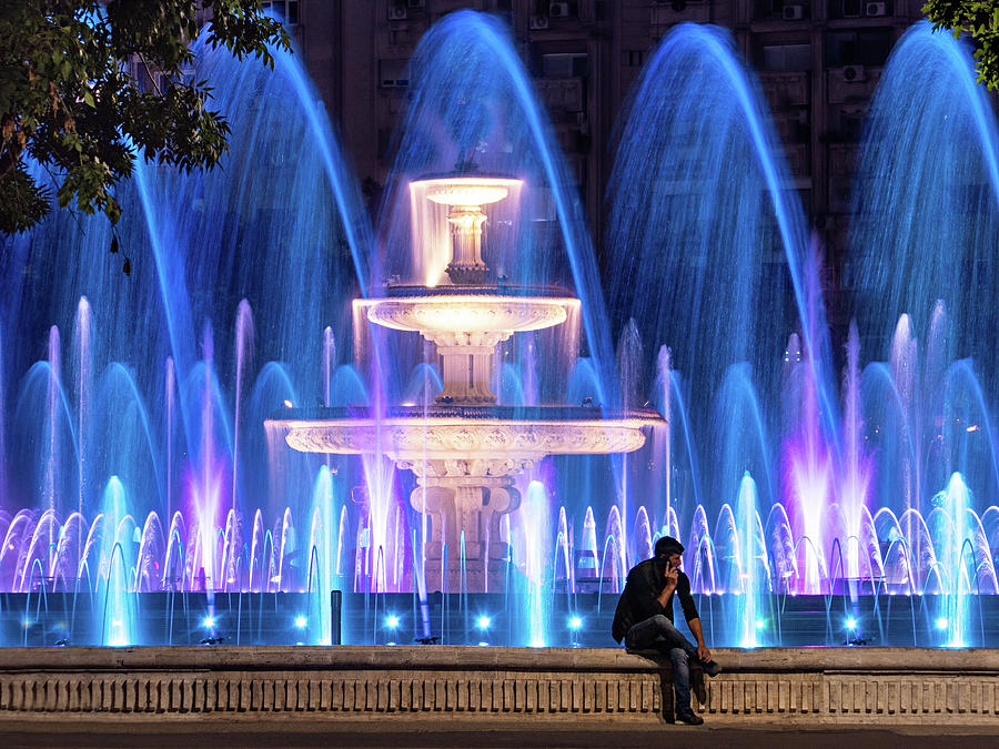 Bucharest Photograph - Fountains of Bucharest at Night - Romania by Barry O Carroll Bucharest Photograph - Fountains of Bucharest at Night - Romania by Barry O Carroll