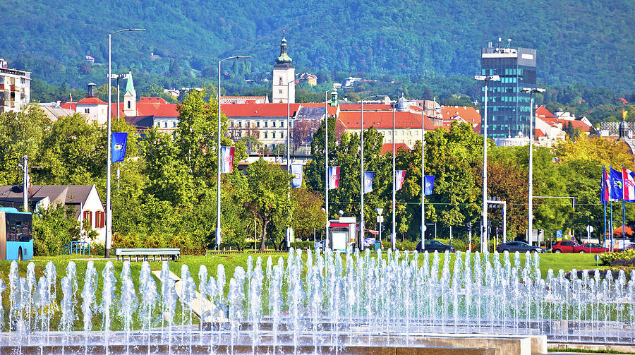 Fountains square and capital city of Zagreb landmarks view Photograph by Brch Photography