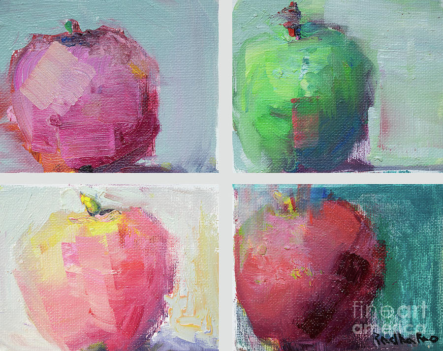 Four Apples Together II Painting by Radha Rao