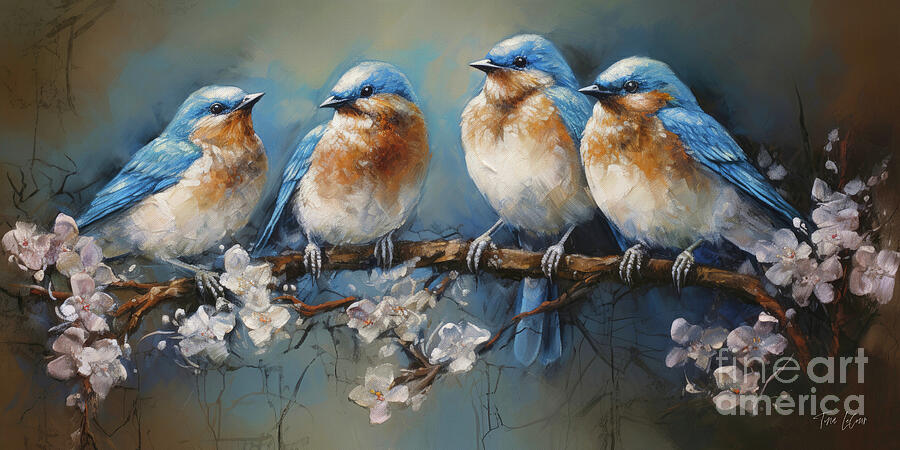 Four Beautiful Bluebirds Painting by Tina LeCour