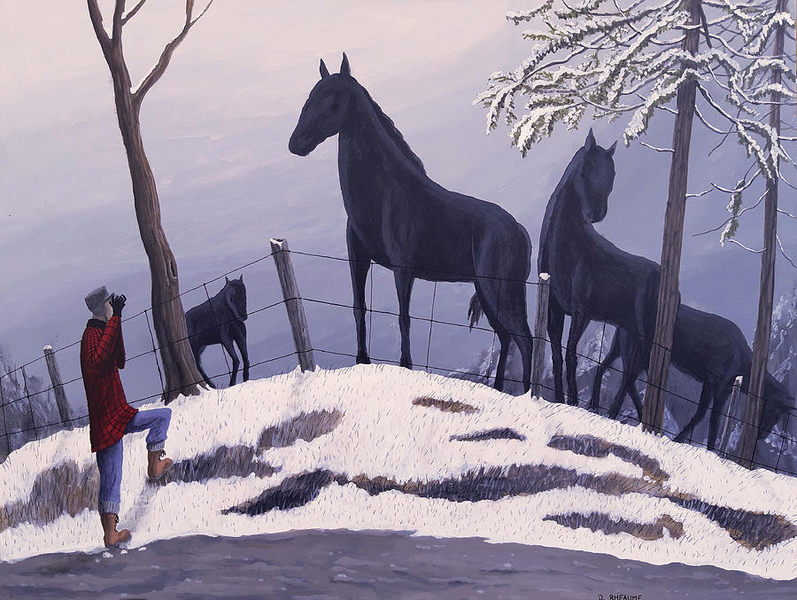 Horse Painting - Four Black Horses by Dave Rheaume